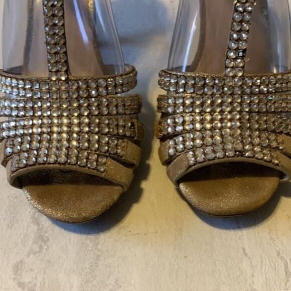 KORS Michael Kors Amaryn Gold Suede Rhinestone Bling Sexy Heels Size 8.5 Party - Picture 8 of 12